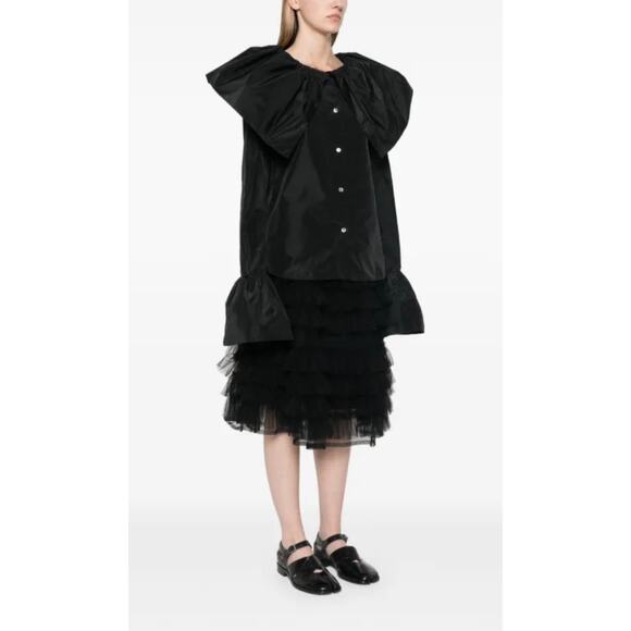 Yohji Yamamoto Taffeta Designer Blouse High Fashion Black Blouse Silk Collar S - Picture 3 of 12
